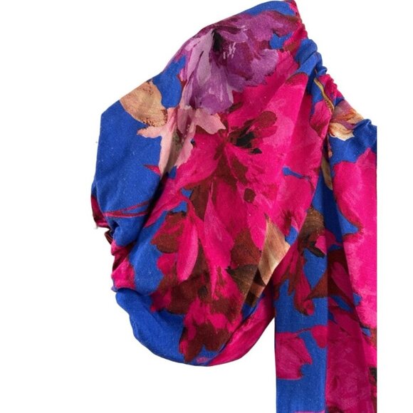 Nicholas Off-The-shoulder Floral-Print Linen-Blend Midi Dress w Puff Sleeves, 8 - Picture 5 of 8